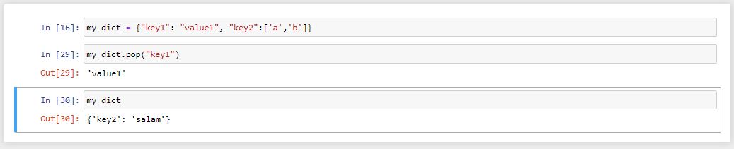 متد pop در dictionary