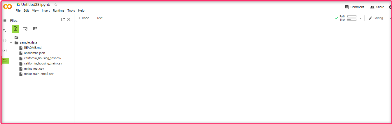 معرفی قسمت فایل در محیط Google Colab