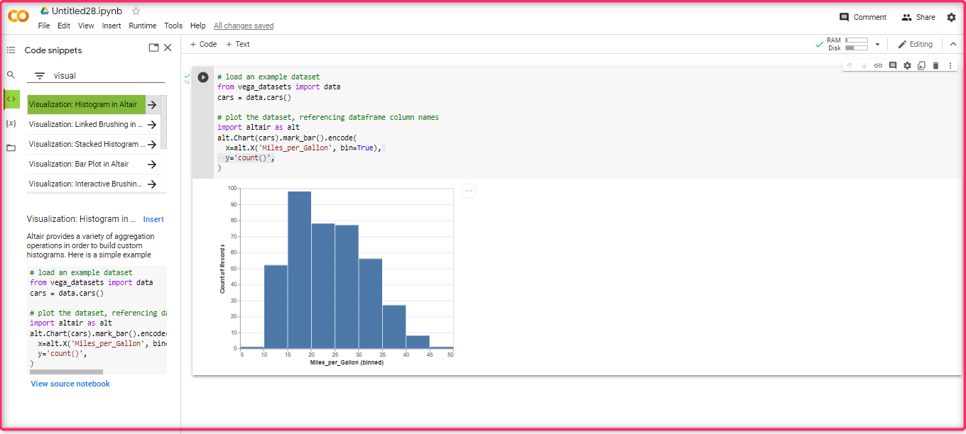 بررسی code snippets در محیط Google Colab
