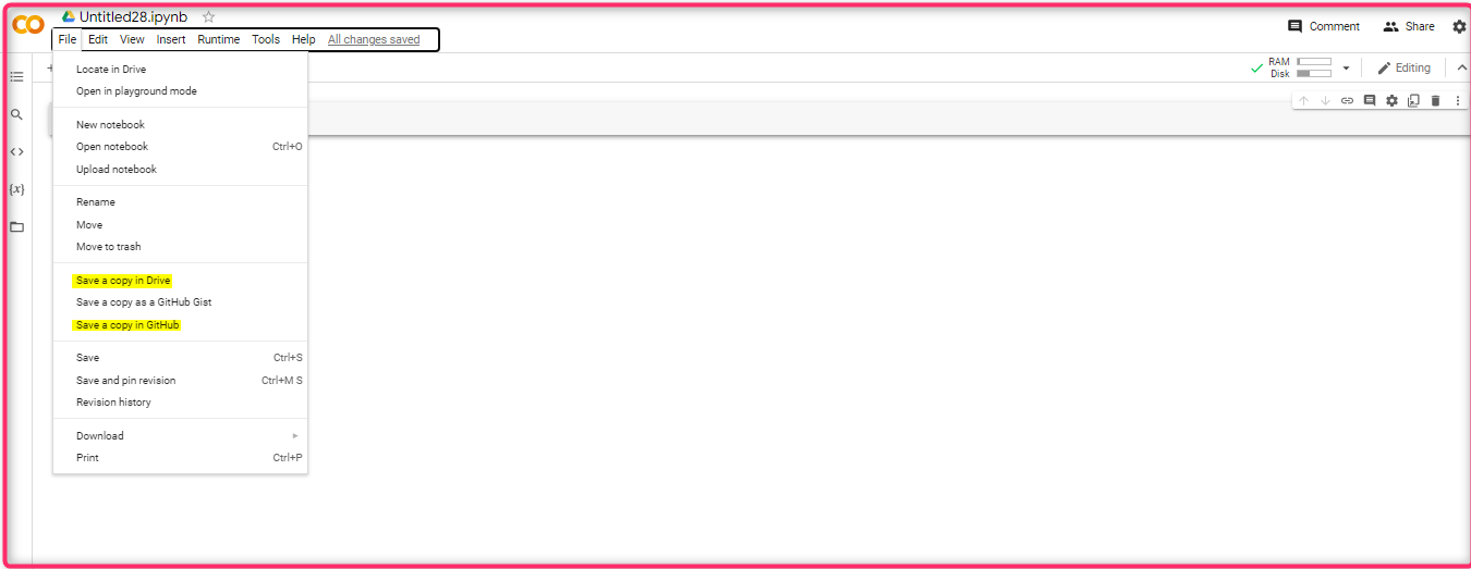 نحوه ذخیره فایل در محیط Google Colab