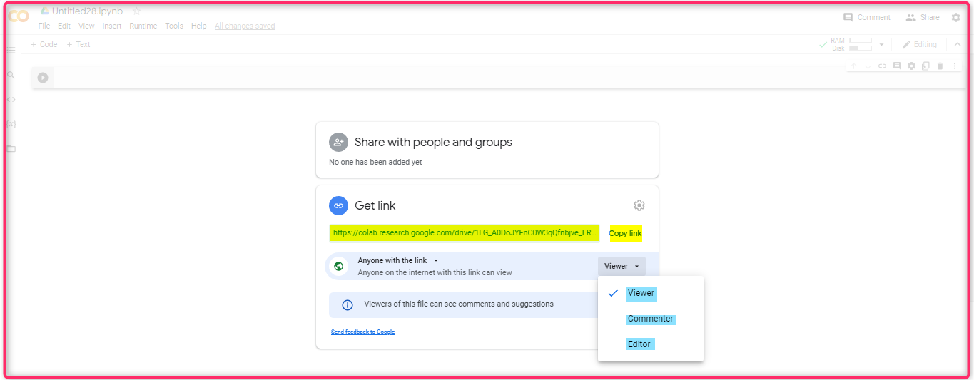 نحوه share کردن فایل در محیط Google Colab