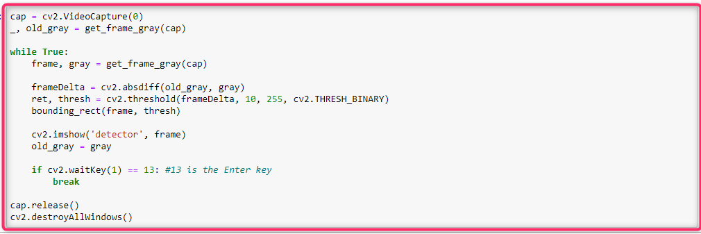 ایجاد boundingBox در کد تشخیص حرکت